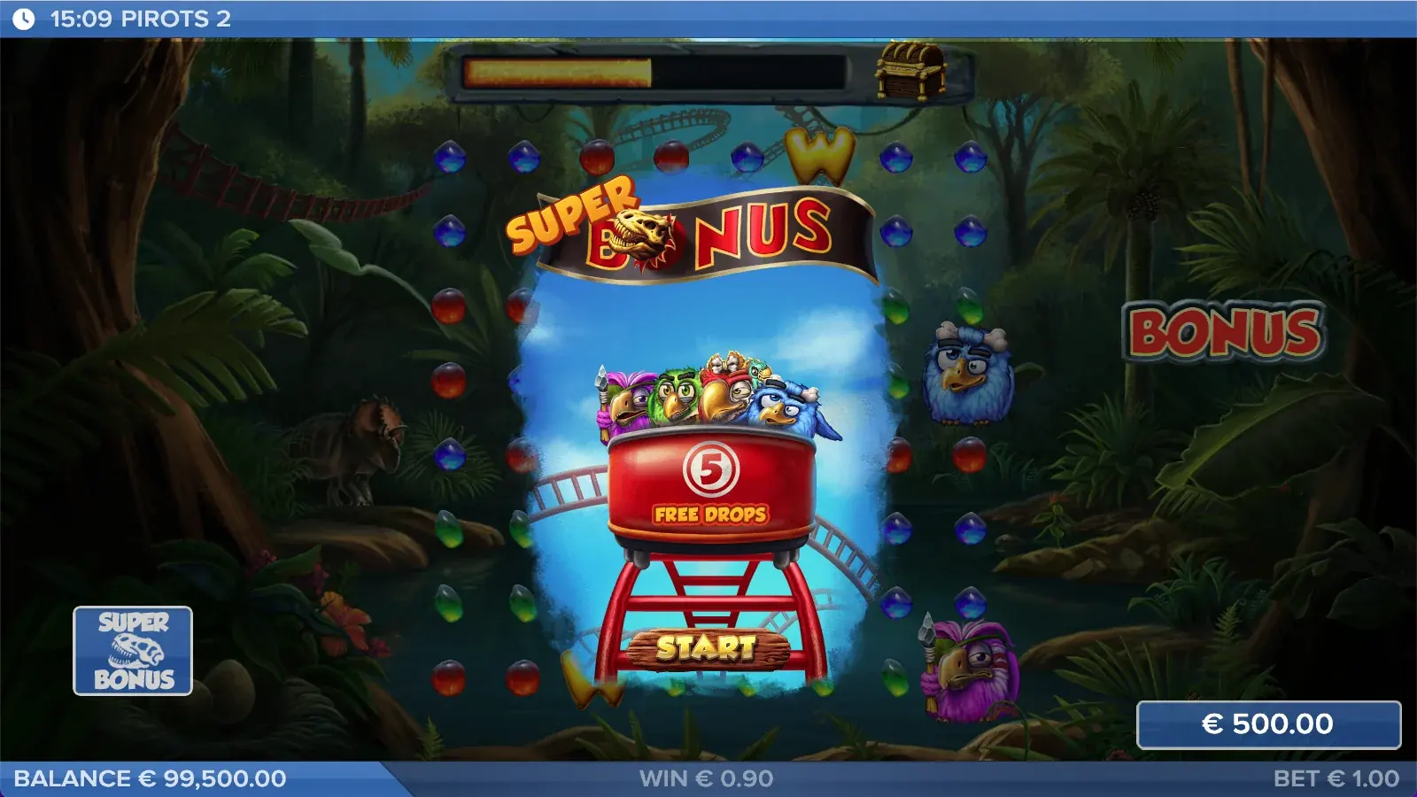 Pirots 2 bonus mode with Free Drops active
