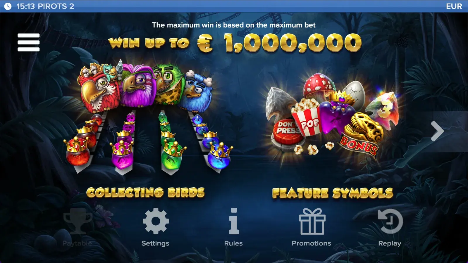 Pirots 2 pay table at level 1