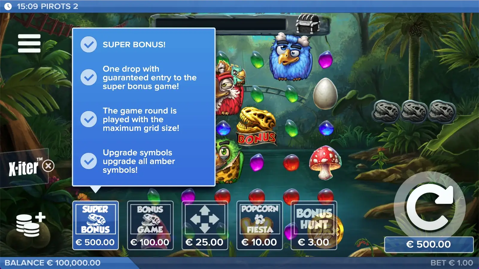 Pirots 2 X-iter menu