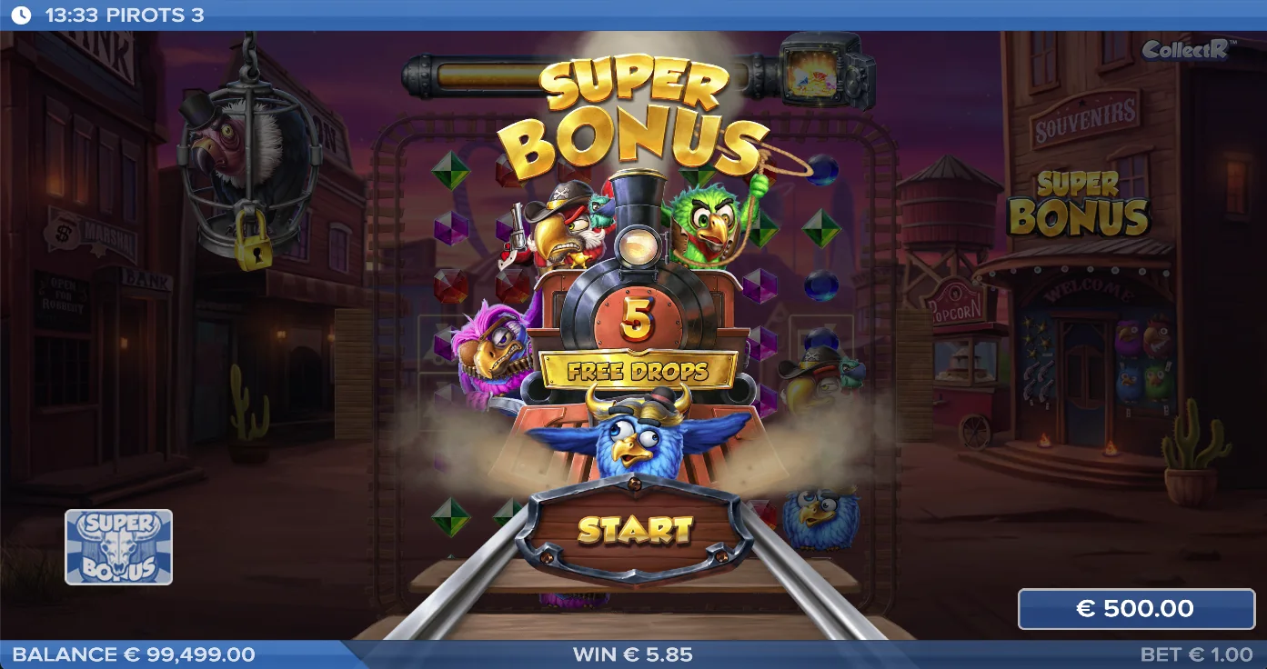 Pirots 3 bonus mode with Free Drops active