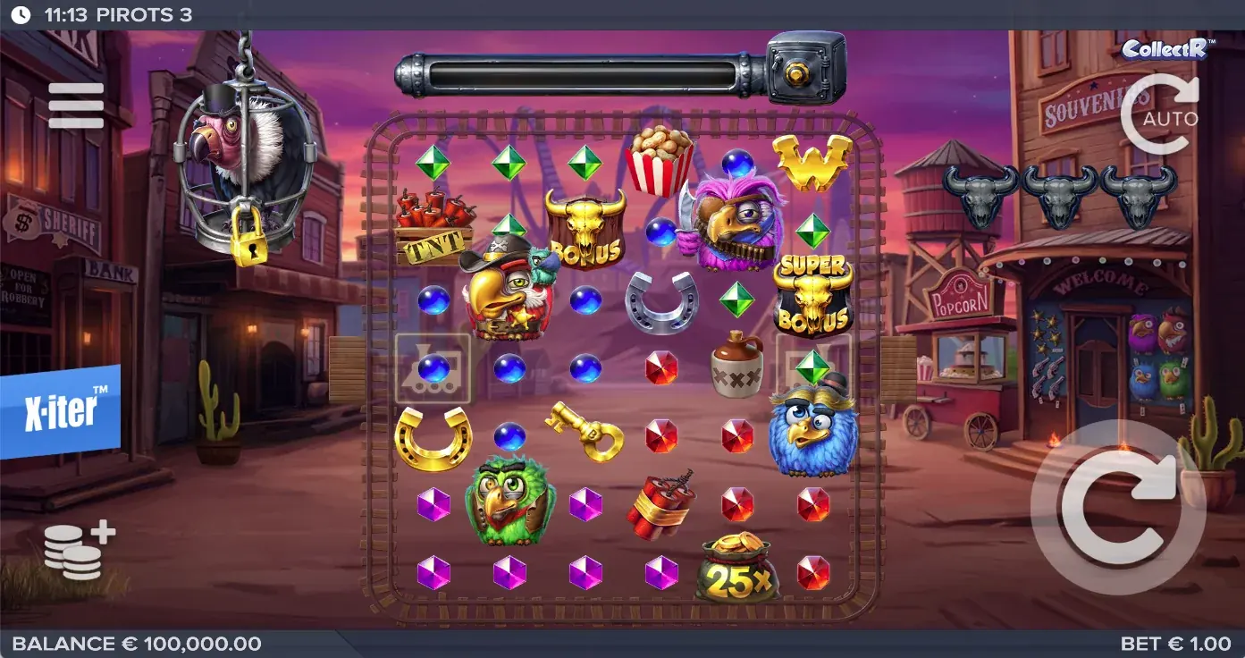 Pirots 3 start screen in demo mode