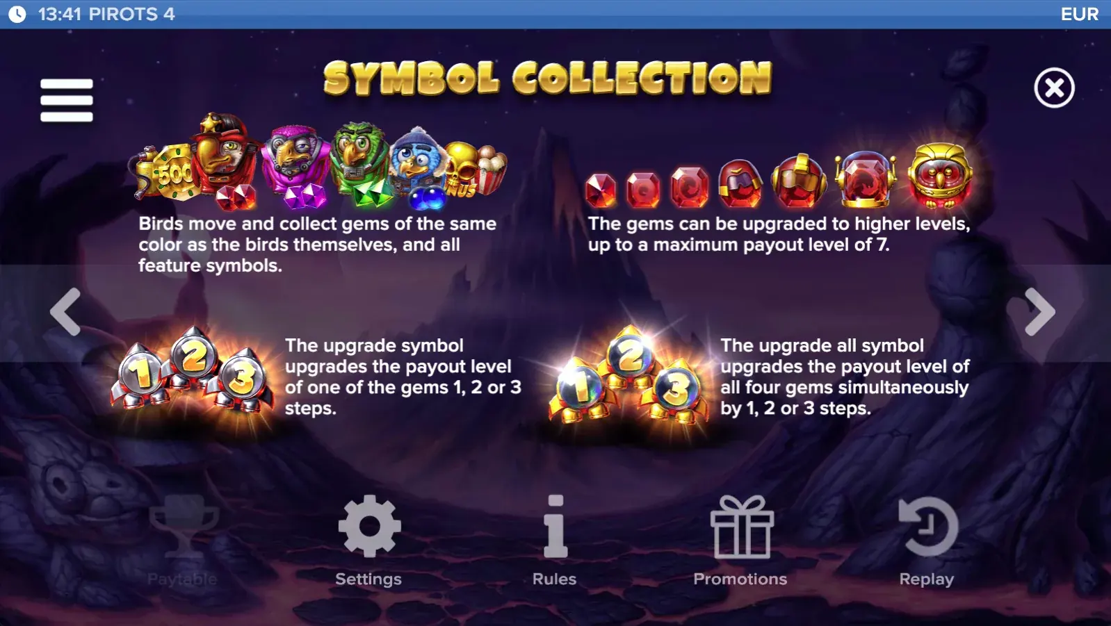 Pirots 4 Inferno pay table 2