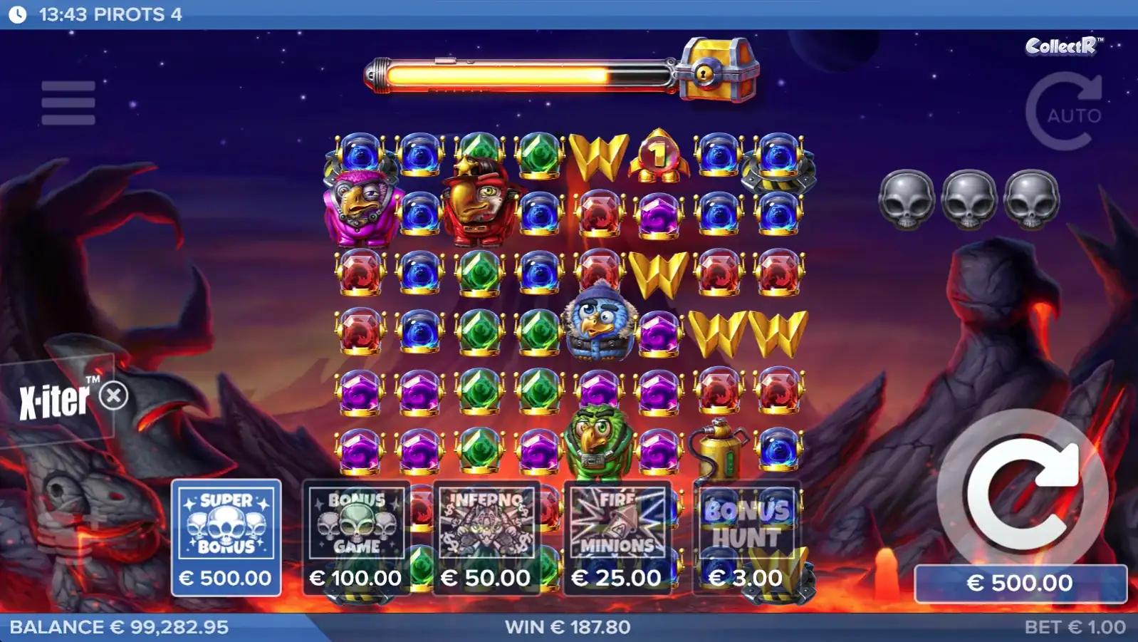 Pirots 4 start screen in demo mode