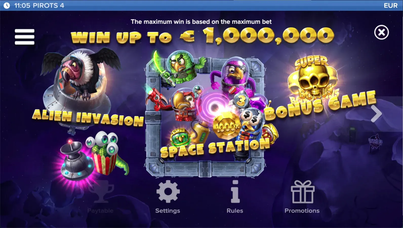 Pirots 4 pay table at level 1 (Lost in Space)