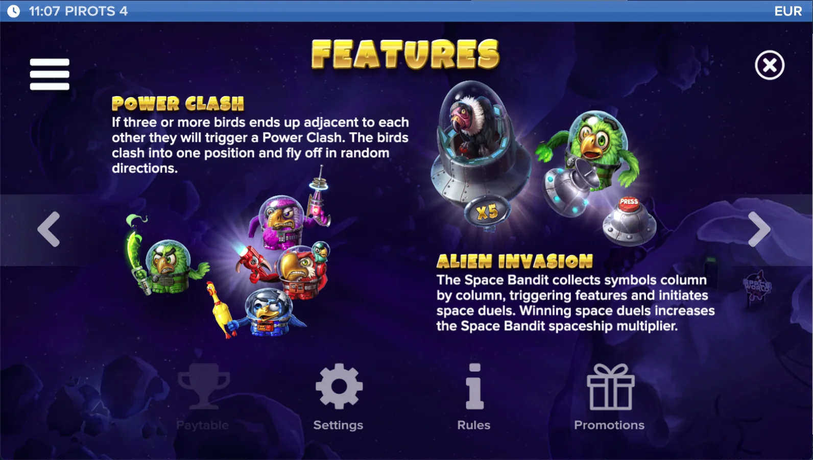 Pirots 4 Lost in Space pay table 5