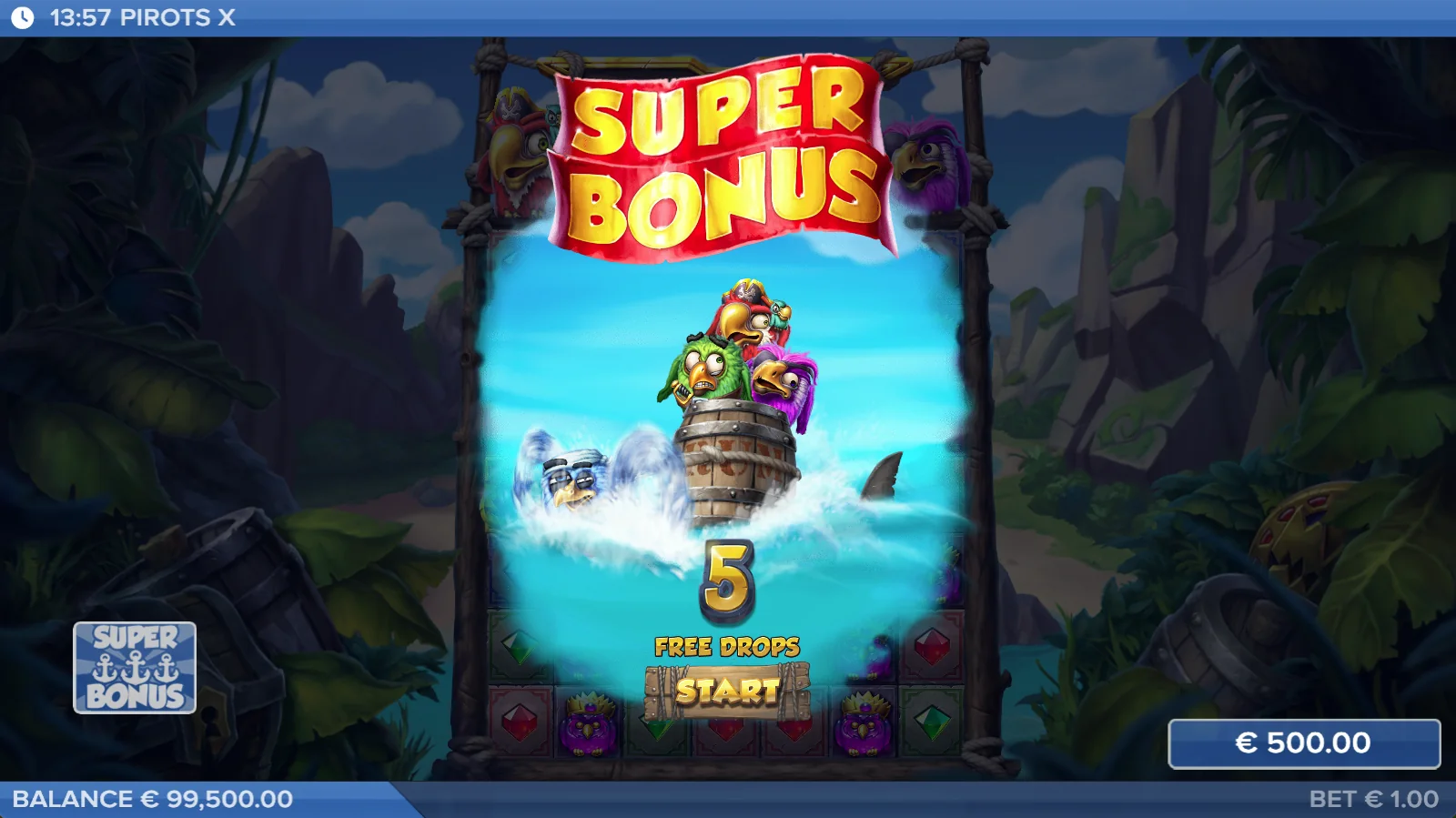 Pirots X bonus mode with Free Drops active