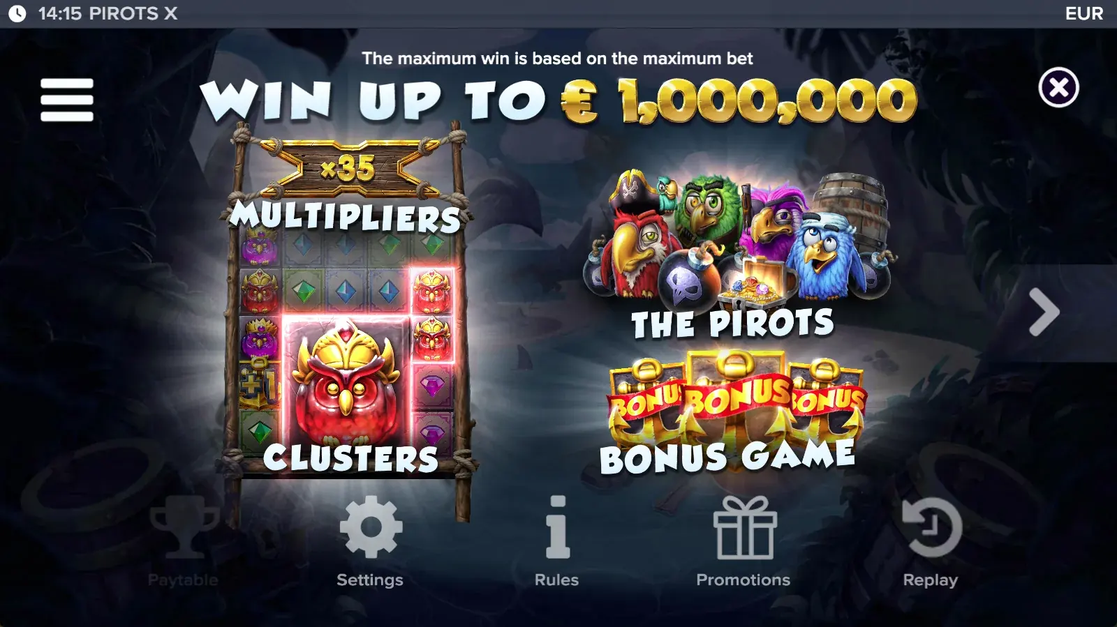 Pirots X pay table at level 1